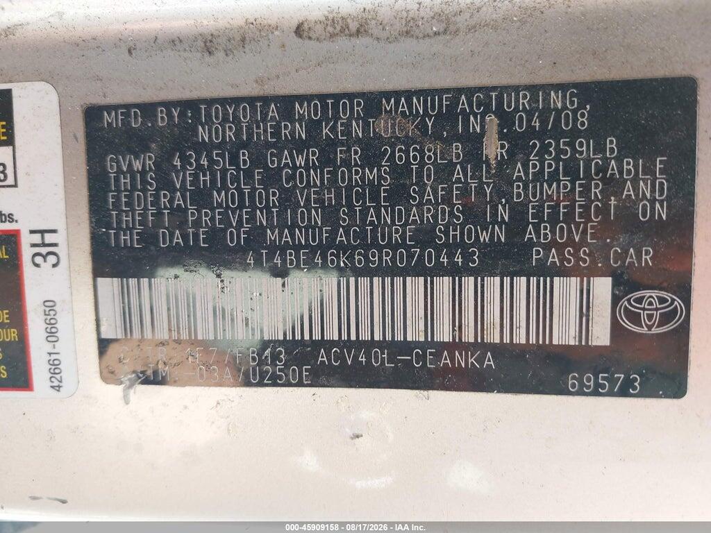 4T4BE46K69R070443 2009 TOYOTA CAMRY photo no. 9