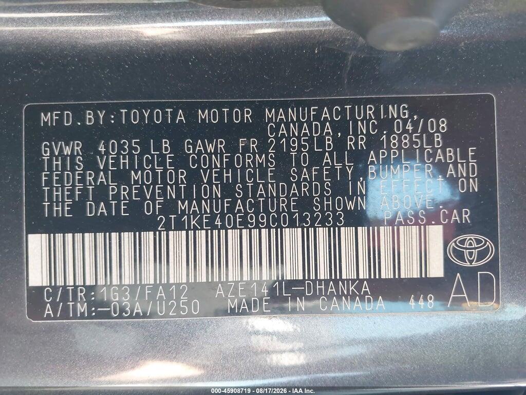 2T1KE40E99C013233 2009 TOYOTA MATRIX photo no. 9