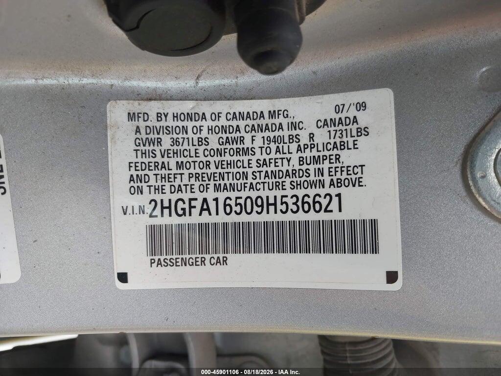 2HGFA16509H536621 2009 HONDA CIVIC photo no. 9