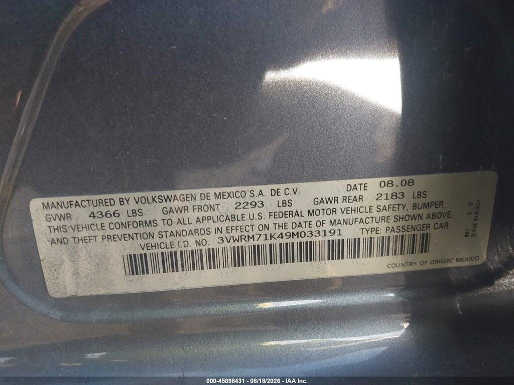 3VWRM71K49M033191 2009 VOLKSWAGEN JETTA photo no. 9