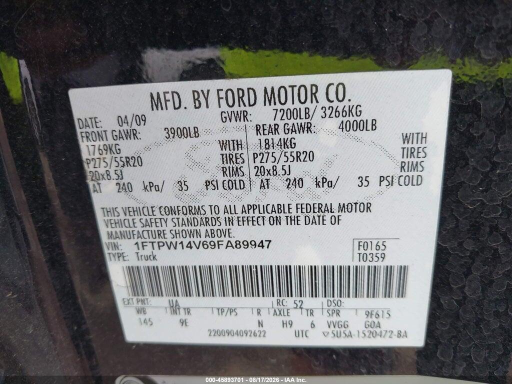 1FTPW14V69FA89947 2009 FORD F-150 photo no. 9