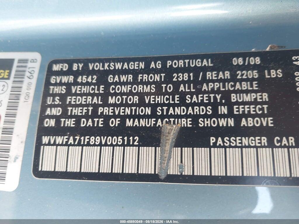 WVWFA71F89V005112 2009 VOLKSWAGEN EOS photo no. 9