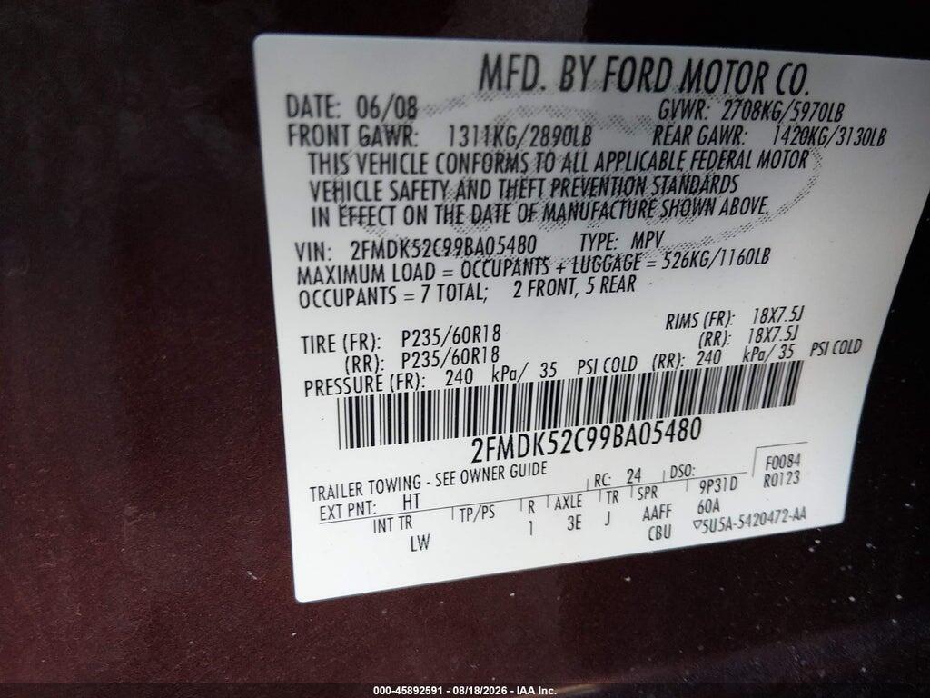2FMDK52C99BA05480 2009 FORD FLEX photo no. 9