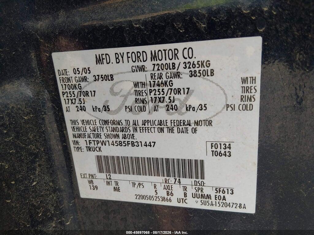1FTPW14585FB31447 2005 FORD F-150 photo no. 9