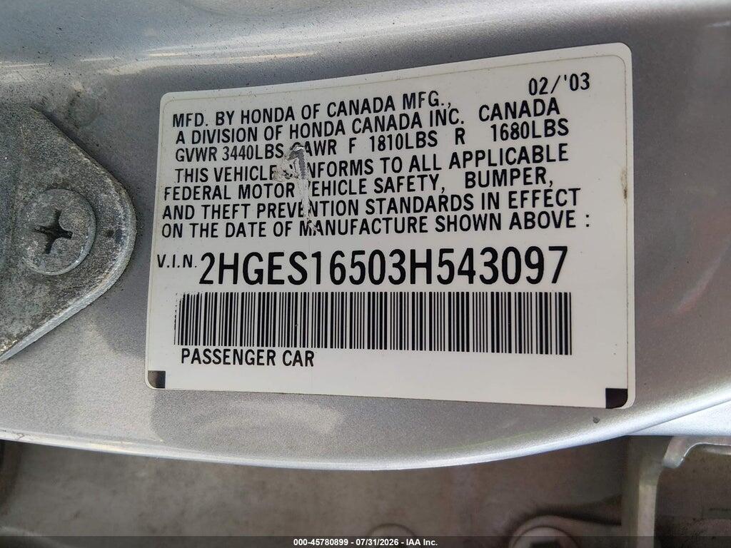 2HGES16503H543097 2003 HONDA CIVIC photo no. 9