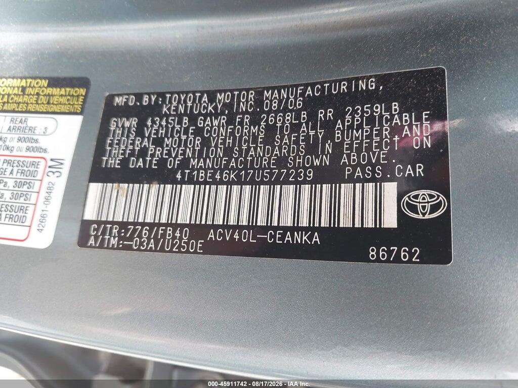 4T1BE46K17U577239 2007 TOYOTA CAMRY photo no. 9