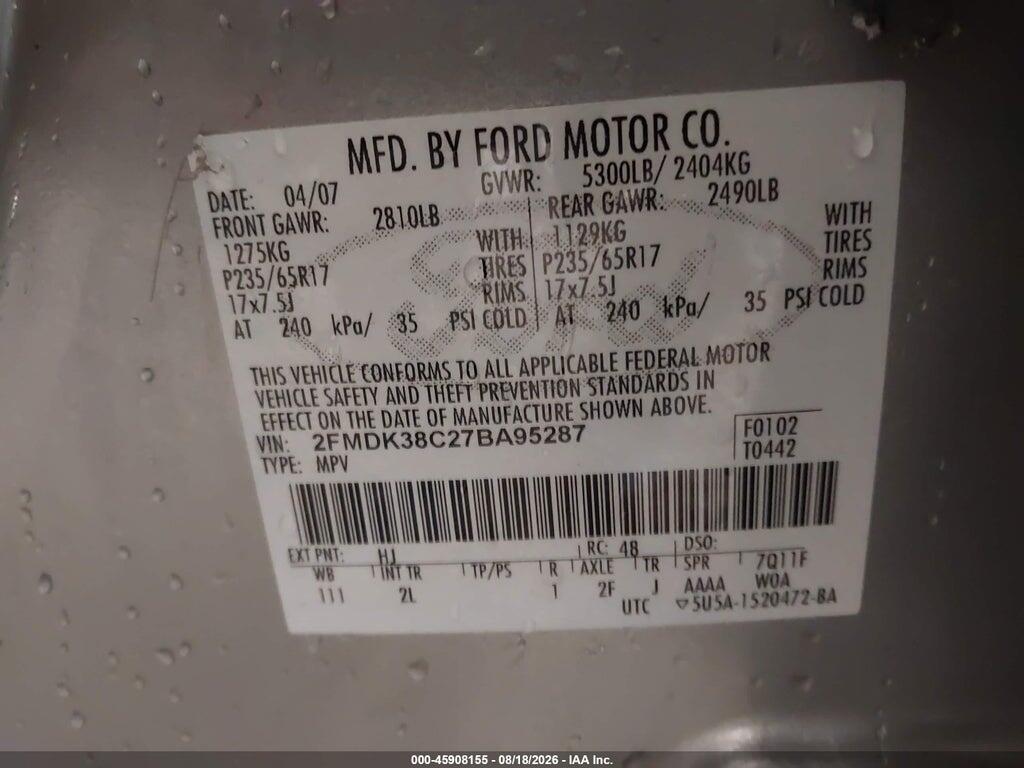 2FMDK38C27BA95287 2007 FORD EDGE photo no. 9