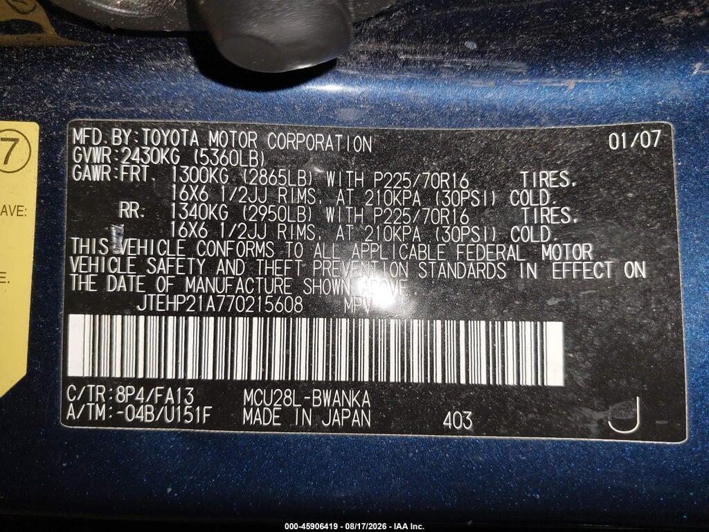 JTEHP21A770215608 2007 TOYOTA HIGHLANDER photo no. 9