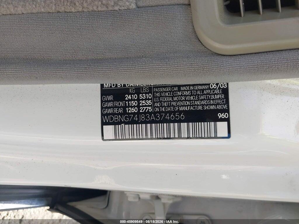 WDBNG74J83A374656 2003 MERCEDES-BENZ S 55 AMG photo no. 9