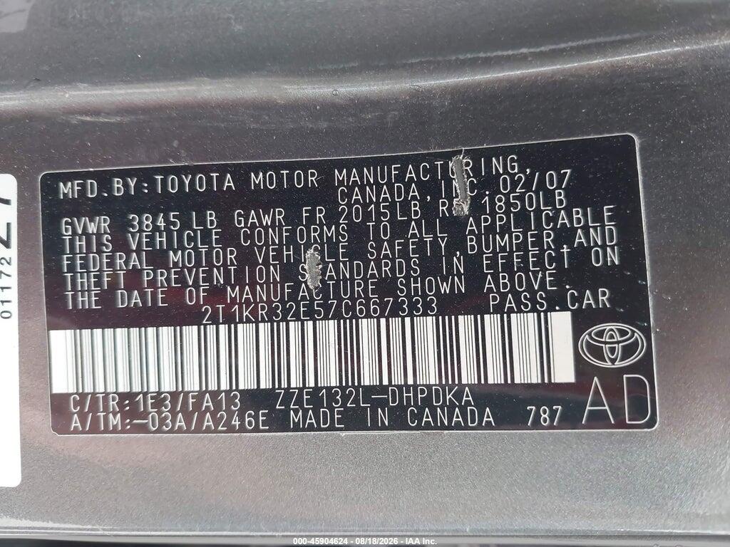 2T1KR32E57C667333 2007 TOYOTA MATRIX photo no. 9