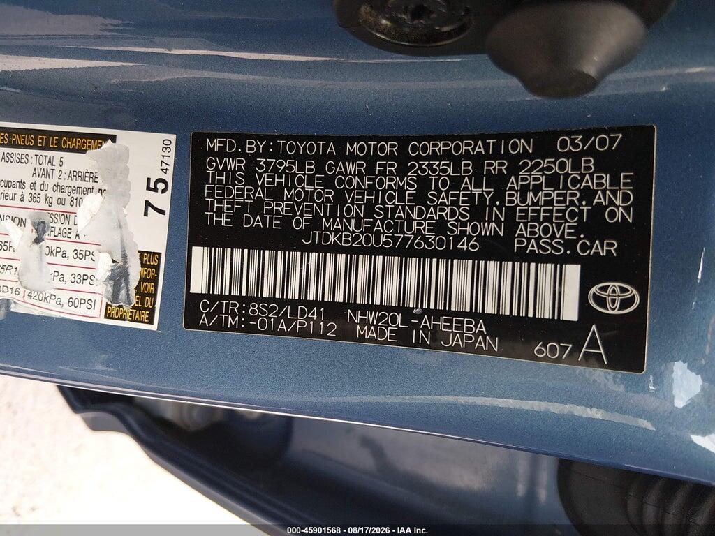 JTDKB20U577630146 2007 TOYOTA PRIUS photo no. 9