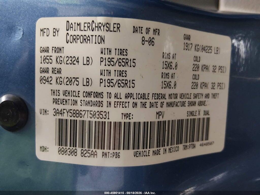 3A4FY58B67T503531 2007 CHRYSLER PT CRUISER photo no. 9