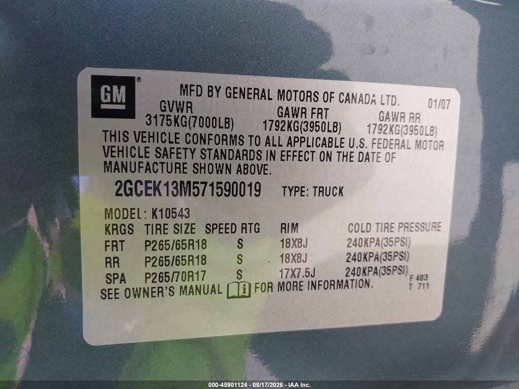 2GCEK13M571590019 2007 CHEVROLET SILVERADO 1500 photo no. 9