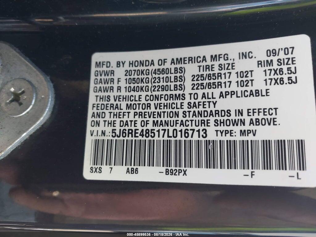 5J6RE48517L016713 2007 HONDA CR-V photo no. 9