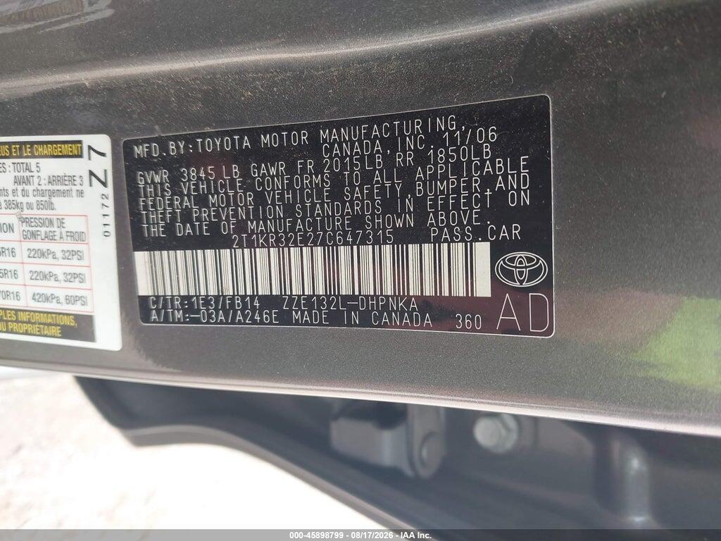 2T1KR32E27C647315 2007 TOYOTA MATRIX photo no. 9