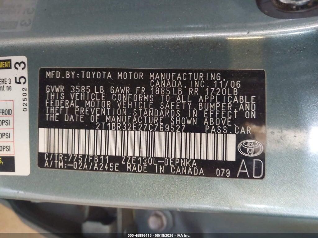 2T1BR32E27C769527 2007 TOYOTA COROLLA photo no. 9