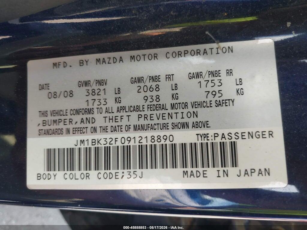 JM1BK32F091218890 2009 MAZDA MAZDA3 photo no. 9