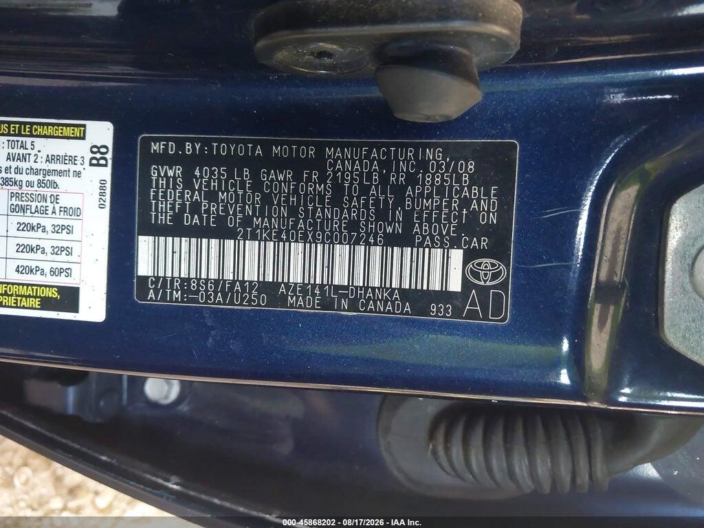 2T1KE40EX9C007246 2009 TOYOTA MATRIX photo no. 9