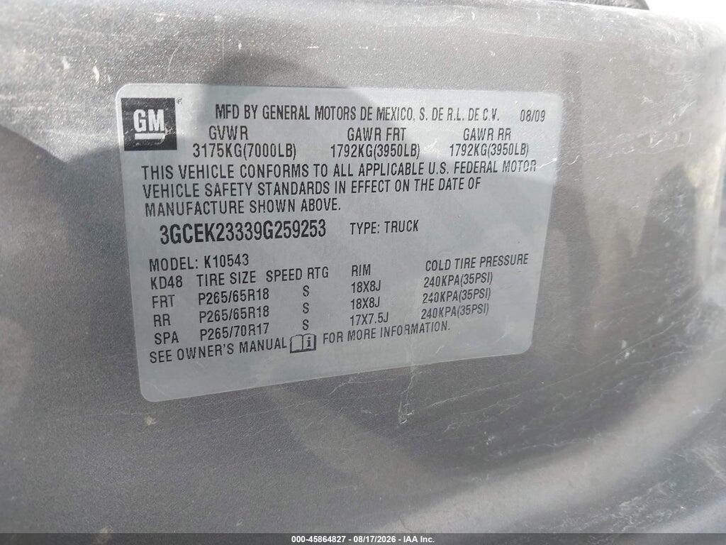 3GCEK23339G259253 2009 CHEVROLET SILVERADO 1500 photo no. 9