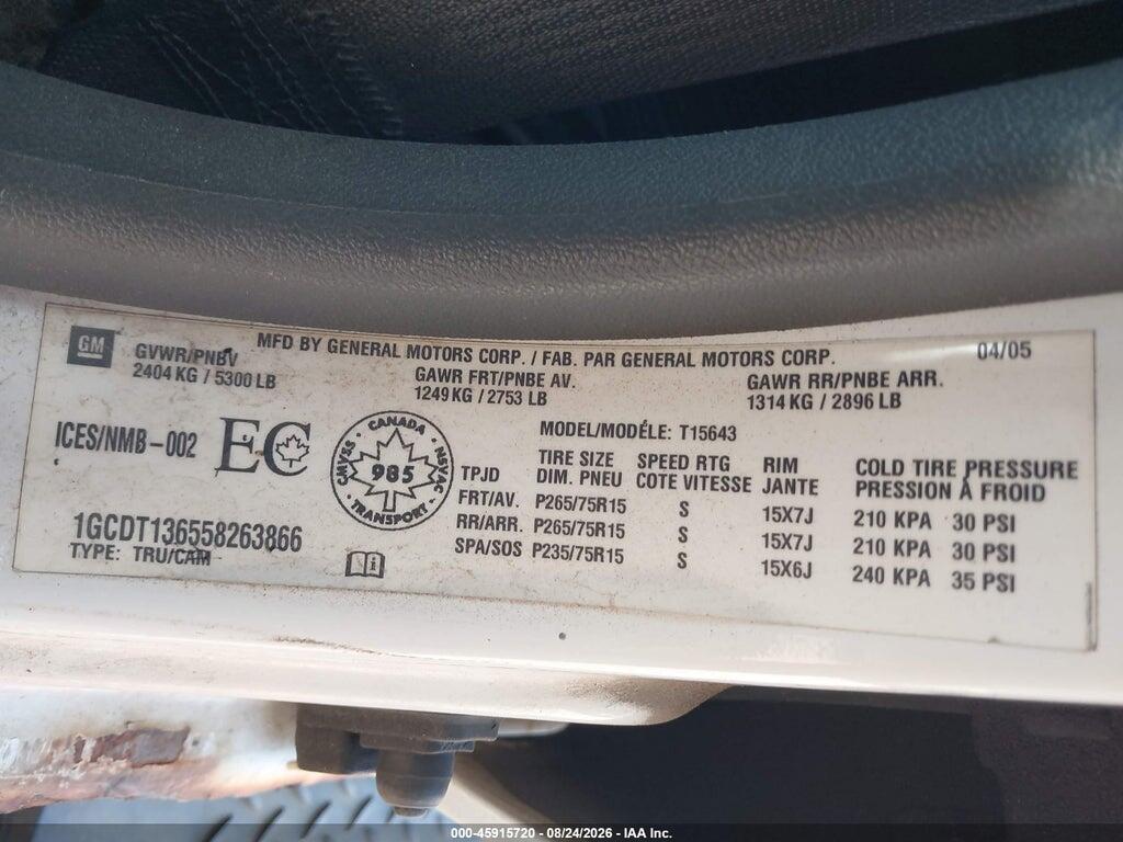 1GCDT136558263866 2005 CHEVROLET COLORADO photo no. 9