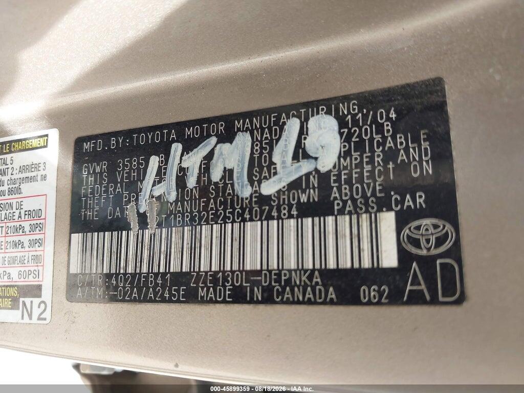2T1BR32E25C407484 2005 TOYOTA COROLLA photo no. 9