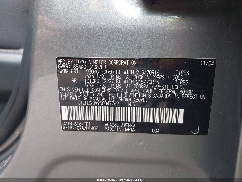 JTEHD20V950047769 2005 TOYOTA RAV4 photo no. 9