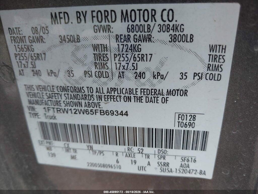 1FTRW12W65FB69344 2005 FORD F-150 photo no. 9