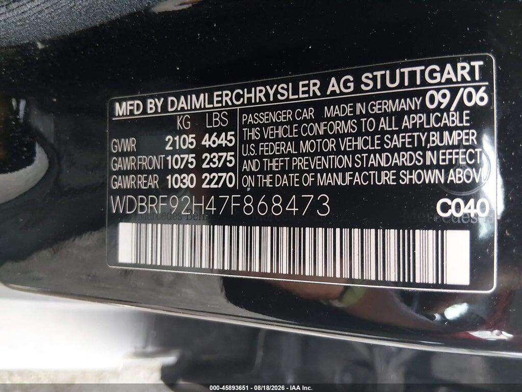 WDBRF92H47F868473 2007 MERCEDES-BENZ C 280 photo no. 9