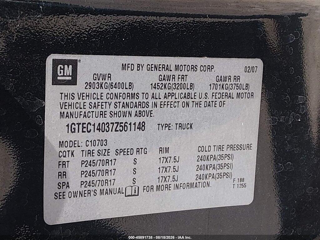 1GTEC14037Z561148 2007 GMC SIERRA 1500 photo no. 9