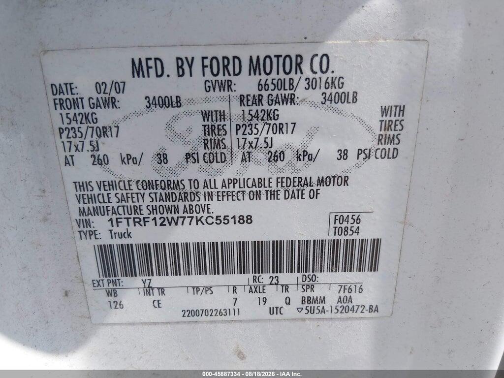 1FTRF12W77KC55188 2007 FORD F-150 photo no. 9