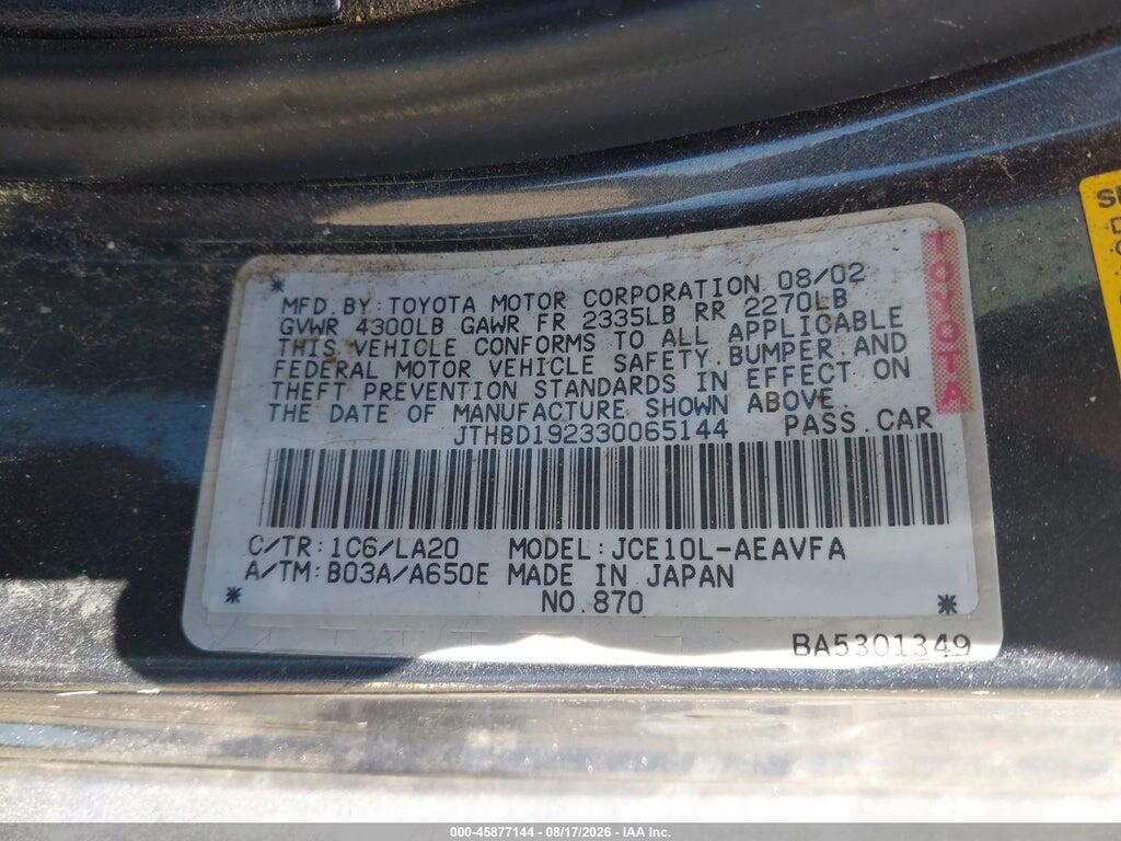 JTHBD192330065144 2003 LEXUS IS 300 photo no. 9