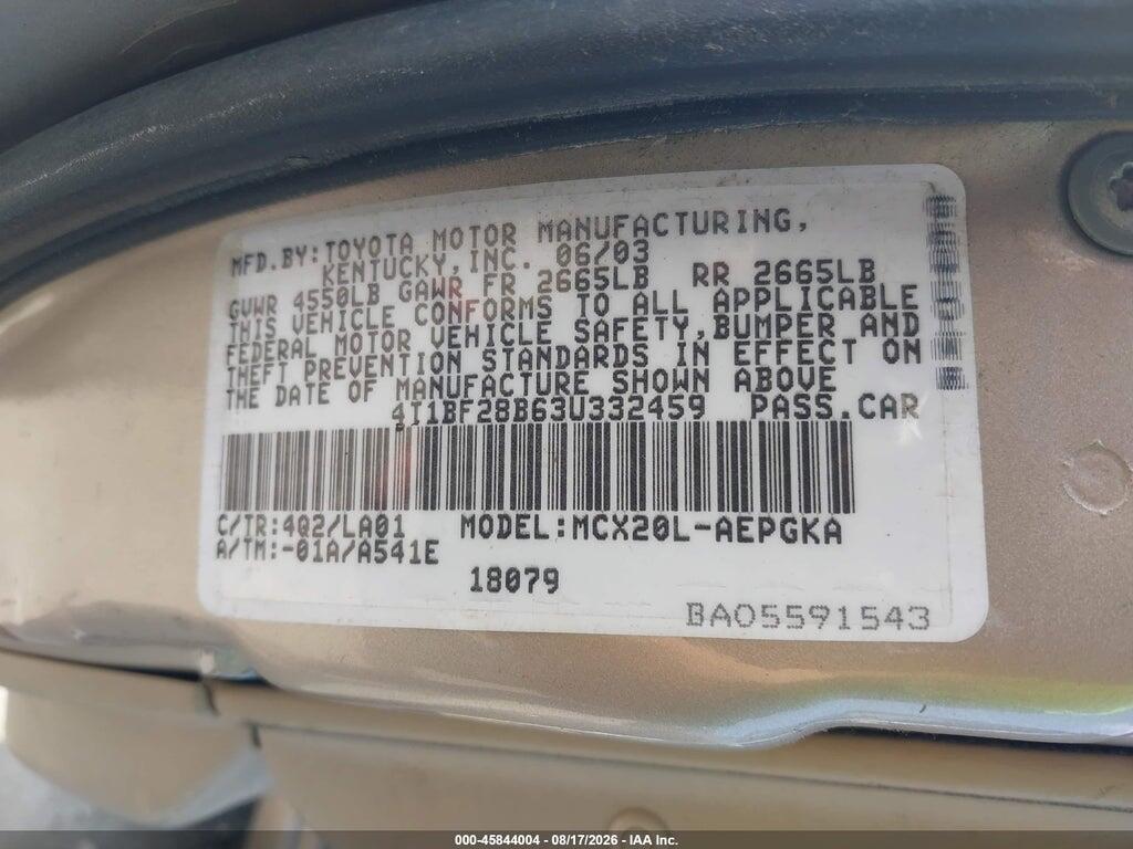 4T1BF28B63U332459 2003 TOYOTA AVALON photo no. 9