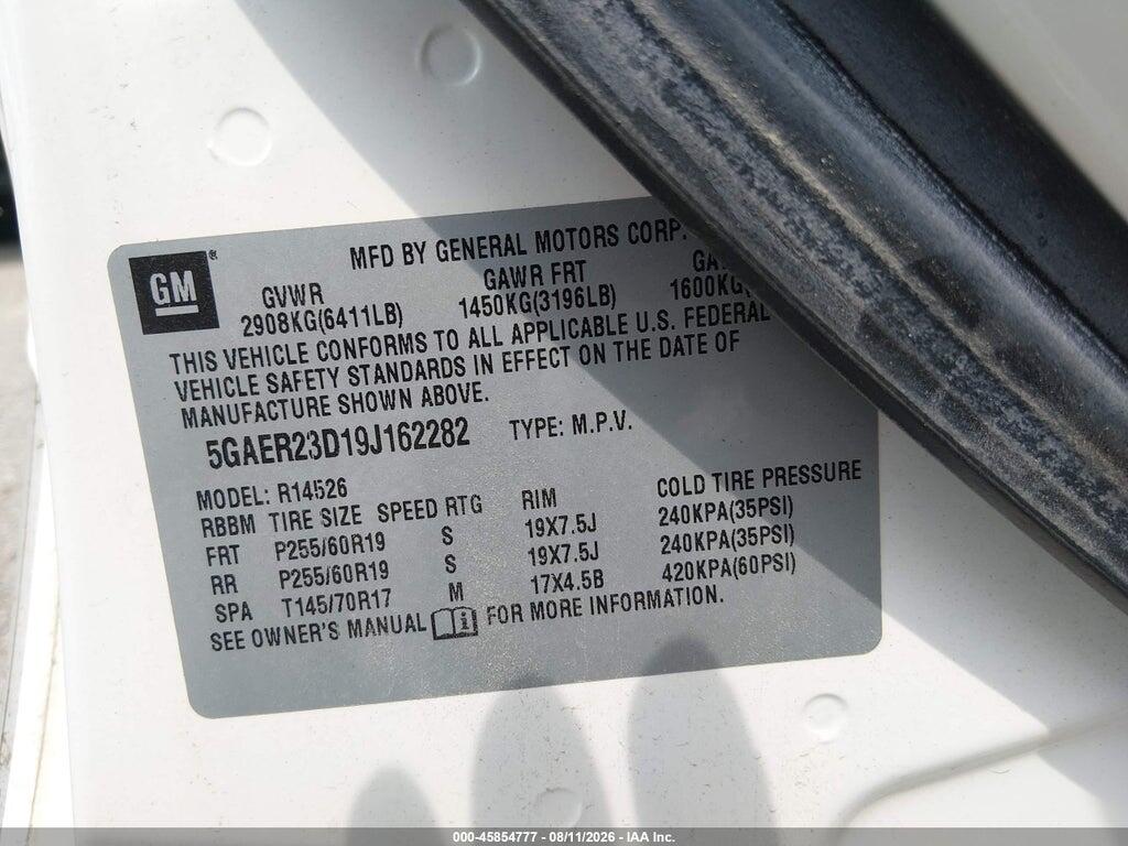 5GAER23D19J162282 2009 BUICK ENCLAVE photo no. 9