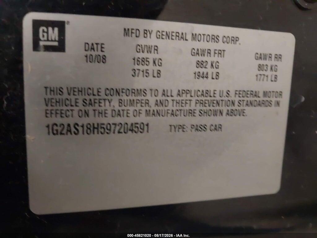 1G2AS18H597204591 2009 PONTIAC G5 photo no. 9