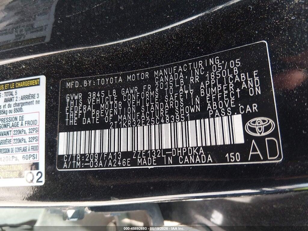 2T1KR32E25C483951 2005 TOYOTA MATRIX photo no. 9