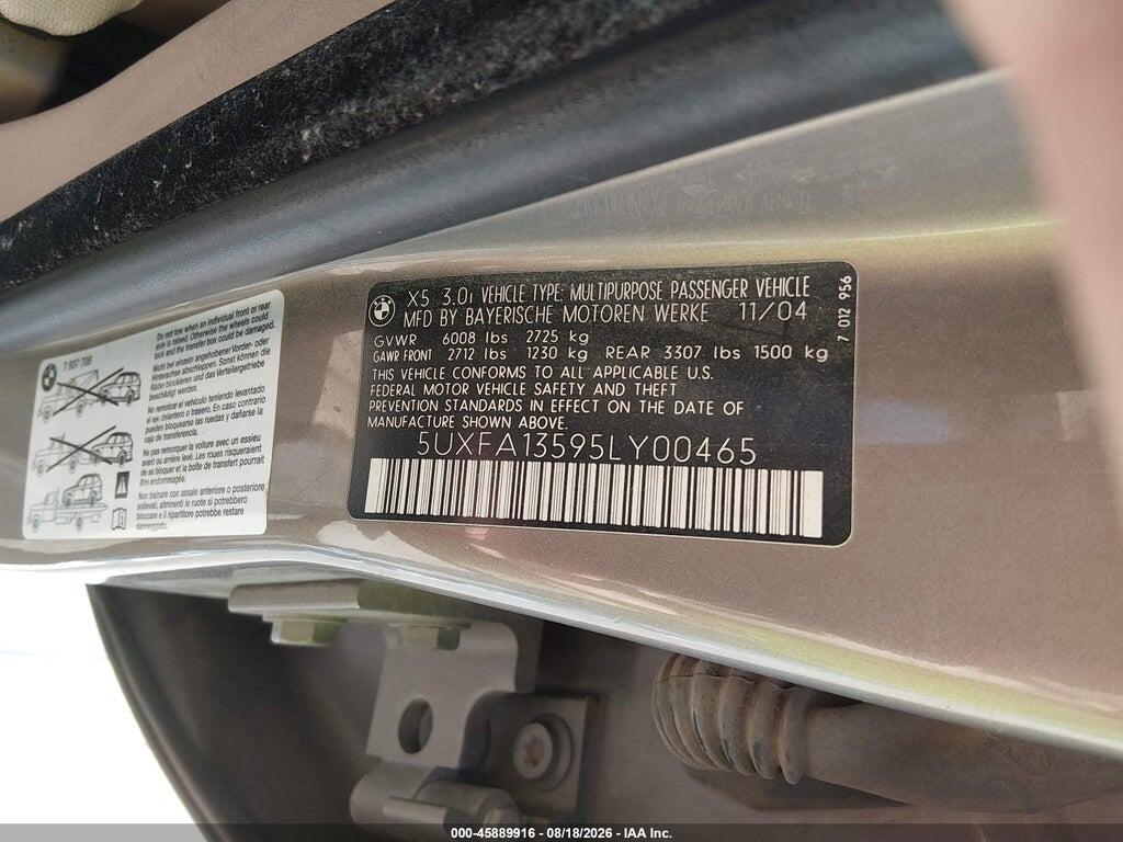 5UXFA13595LY00465 2005 BMW X5 photo no. 9