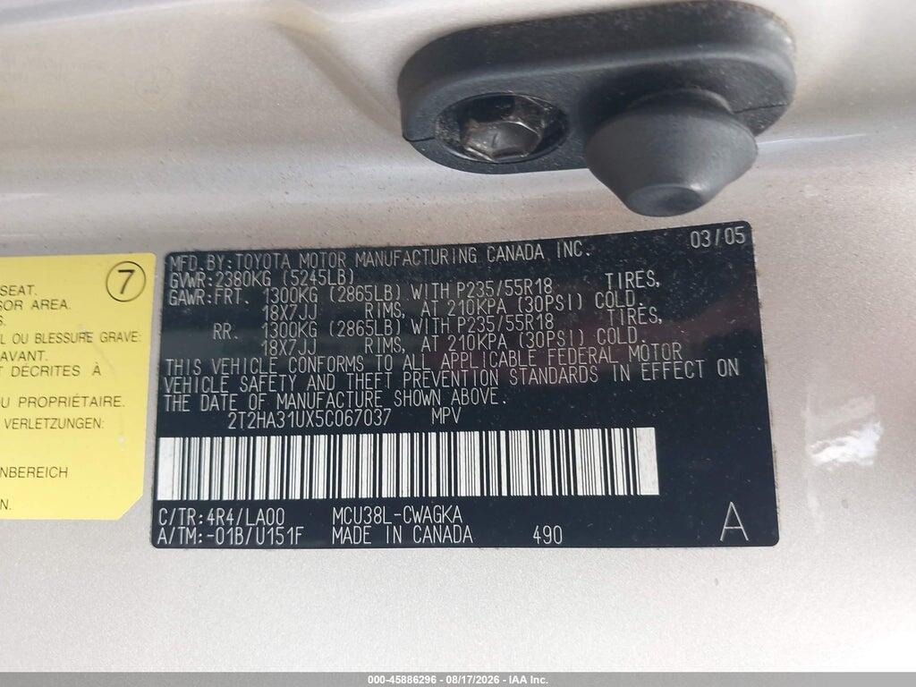 2T2HA31UX5C067037 2005 LEXUS RX 330 photo no. 9