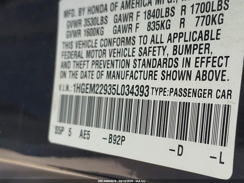 1HGEM22935L034393 2005 HONDA CIVIC photo no. 9