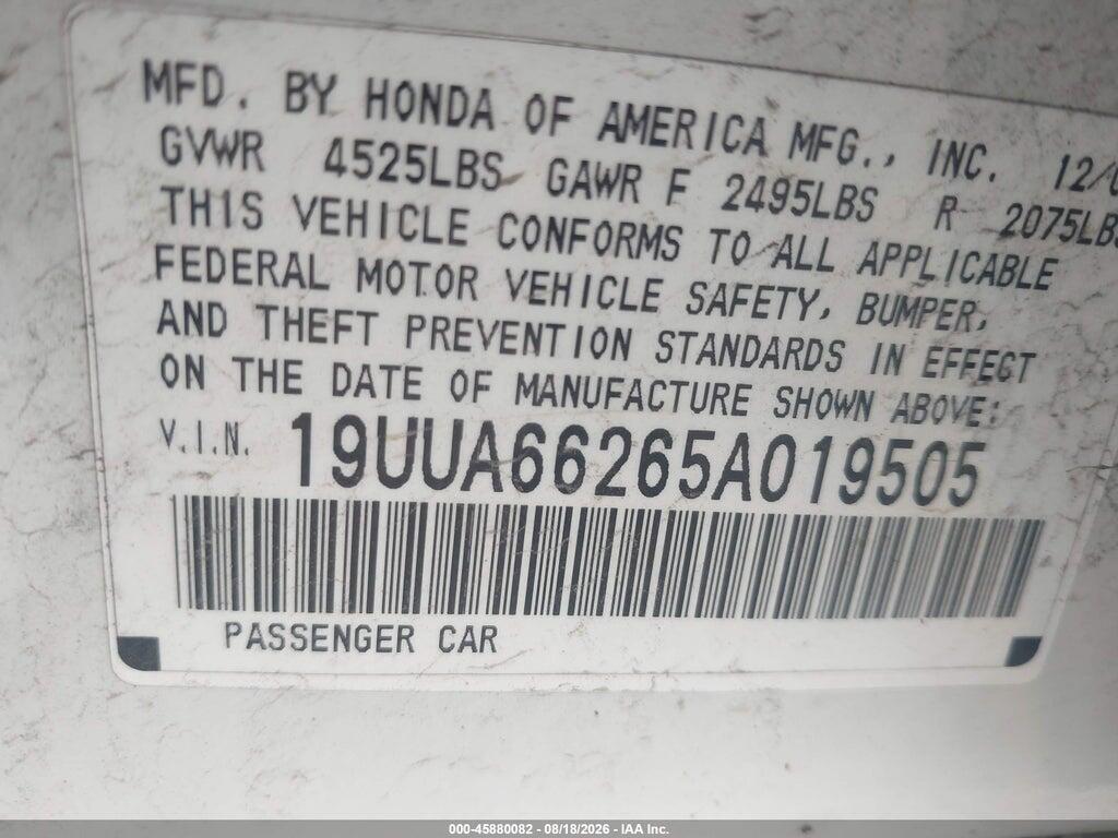 19UUA66265A019505 2005 ACURA TL photo no. 9