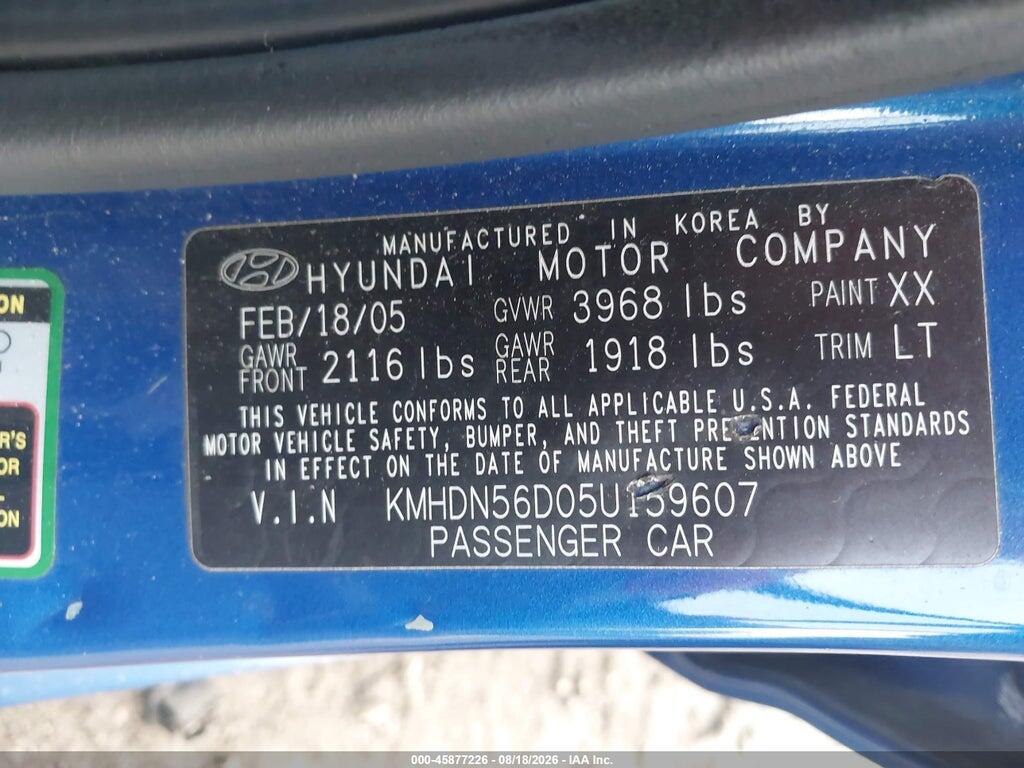 KMHDN56D05U159607 2005 HYUNDAI ELANTRA photo no. 9