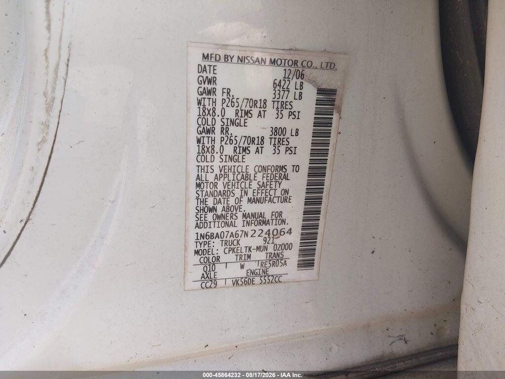 1N6BA07A67N224064 2007 NISSAN TITAN photo no. 9