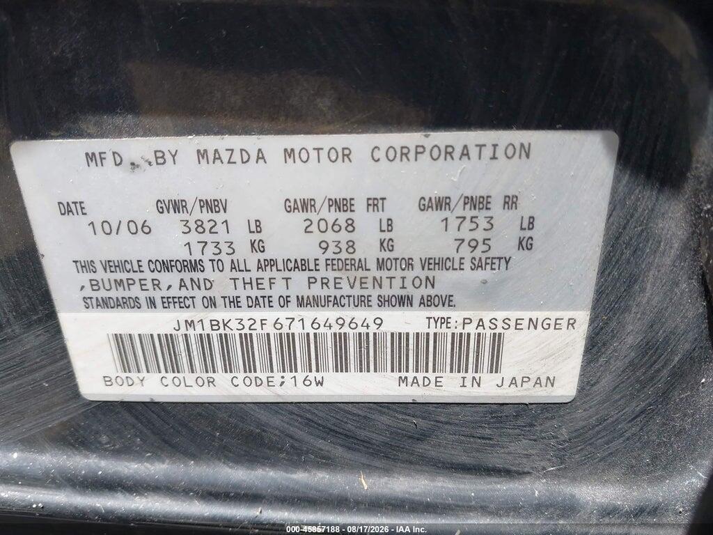 JM1BK32F671649649 2007 MAZDA MAZDA3 photo no. 9