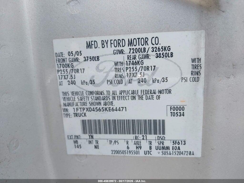 1FTPX04565KE64471 2005 FORD F-150 photo no. 9