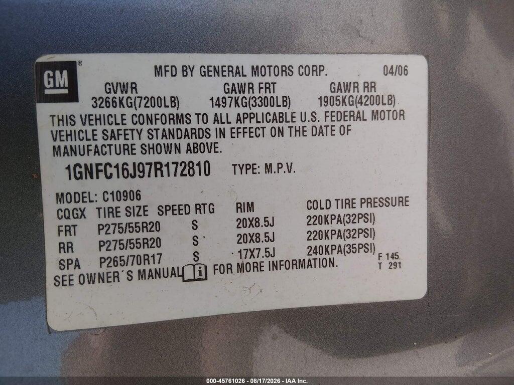 1GNFC16J97R172810 2007 CHEVROLET SUBURBAN photo no. 9