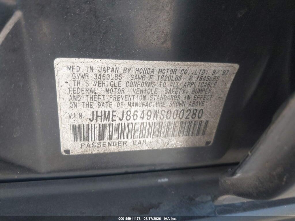 JHMEJ8649WS000280 1998 HONDA CIVIC photo no. 9