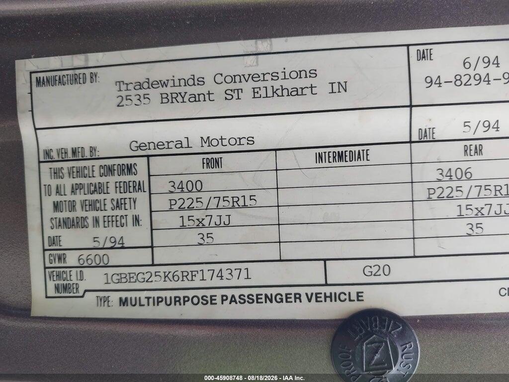 1GBEG25K6RF174371 1994 CHEVROLET G20 photo no. 9