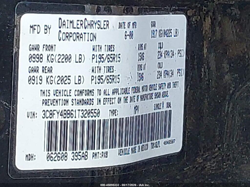 3C8FY4BB61T320550 2001 CHRYSLER PT CRUISER photo no. 9