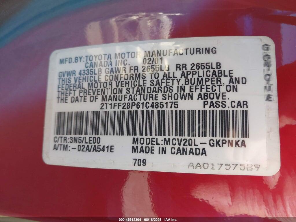 2T1FF28P61C485175 2001 TOYOTA CAMRY SOLARA photo no. 9