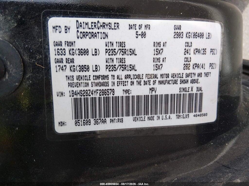 1B4HS28Z4YF286579 2000 DODGE DURANGO photo no. 8