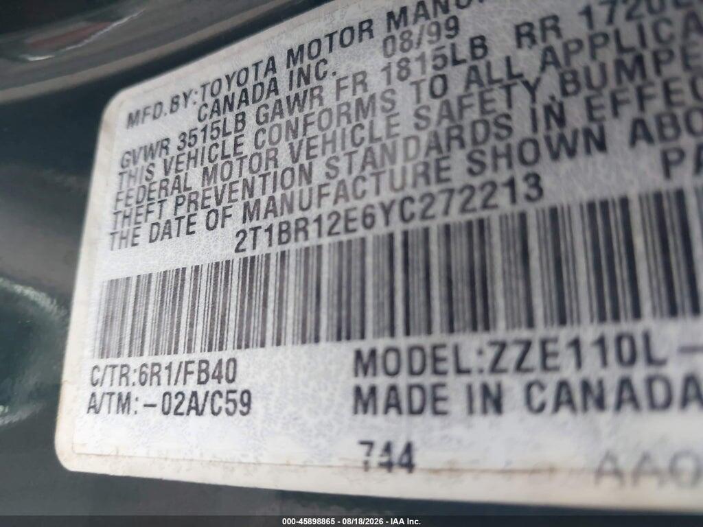 2T1BR12E6YC272213 2000 TOYOTA COROLLA photo no. 9